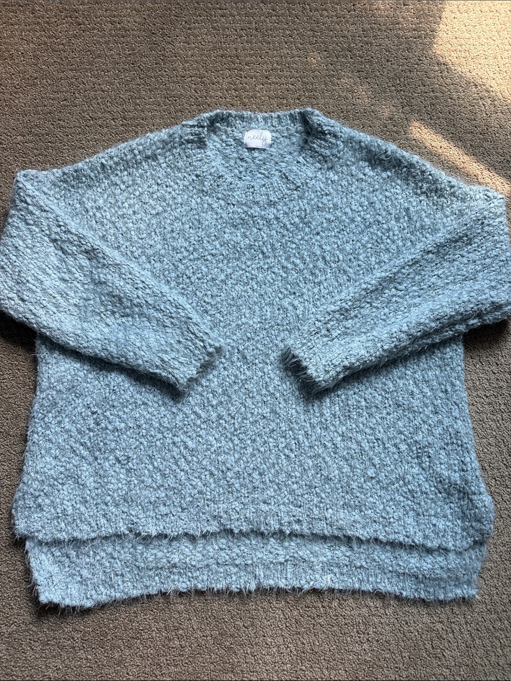 Neely Light Blue Cozy Textured Crewneck Sweater